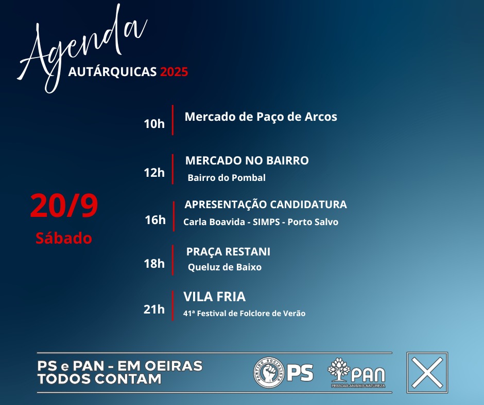Agenda de Sábado dia 20 de setembro